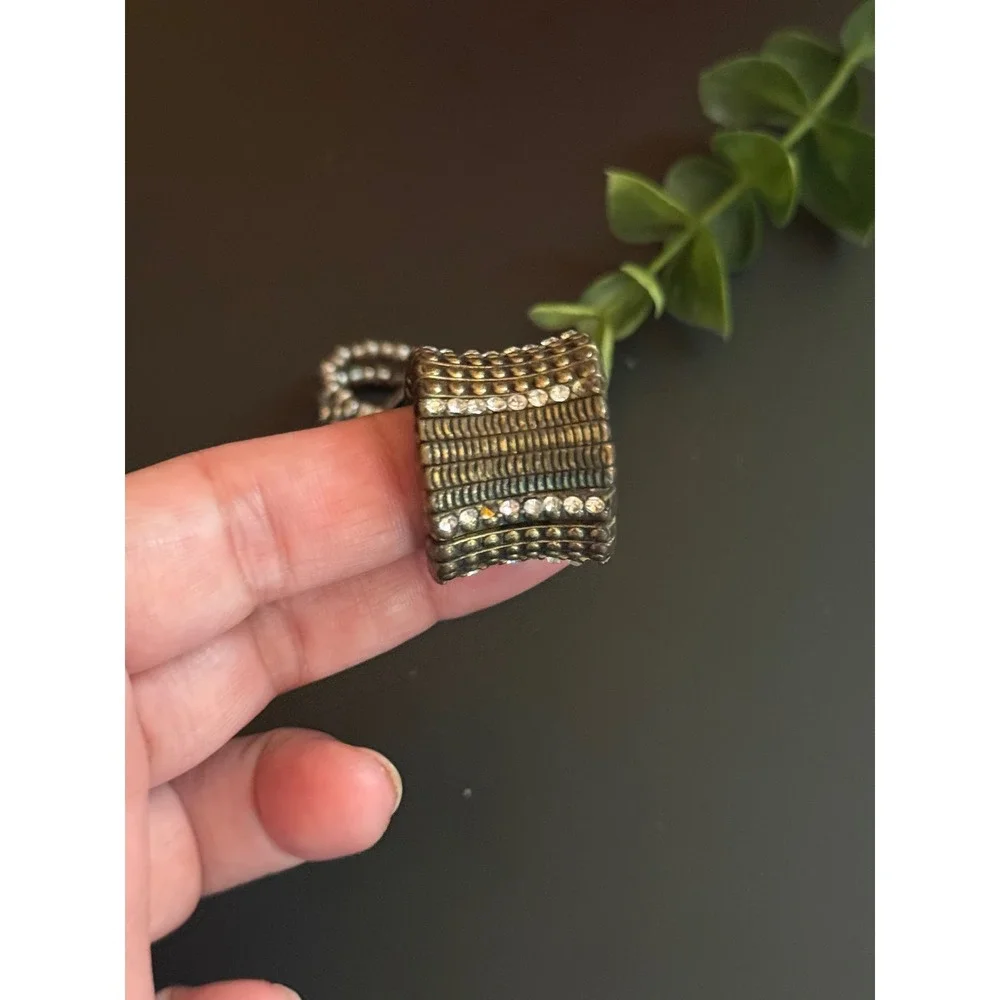 Set of 3 Women's Stretch Rings Faux Pearl Rhinestone Brass Silver Color